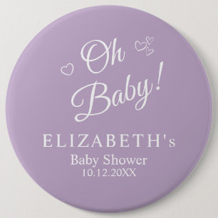 "Oh Baby" Lavender Modern Minimalist Baby Shower 6 Cm Round Badge