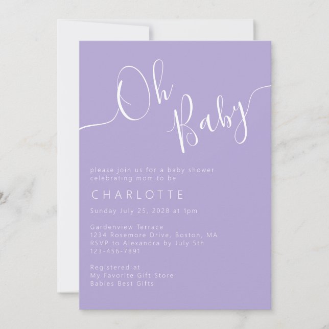 Oh Baby Lavender Purple Gender Neutral Baby Shower Invitation (Front)