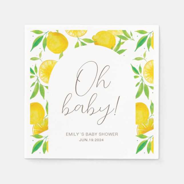 Oh Baby Lemon Watercolor Baby Shower  Napkin (Front)
