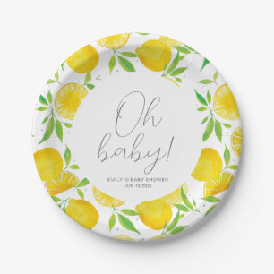 Oh Baby Lemon Watercolor Baby Shower  Paper Plate