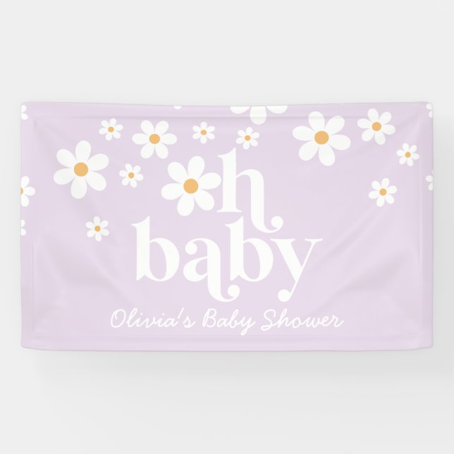 Oh Baby Lilac Daisy boho shower Banner (Horizontal)