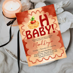 Oh Baby! Little Meatball Red Gingham Baby Shower Invitation