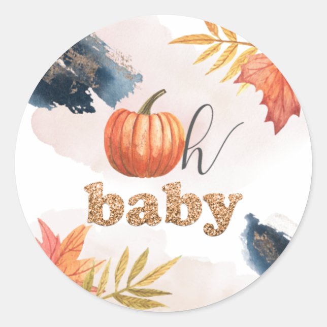 Oh Baby Little Pumpkin Baby Shower Sticker (Front)
