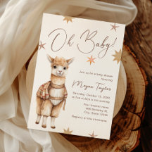 Oh Baby Llama Boho Beige Baby Shower Invitation