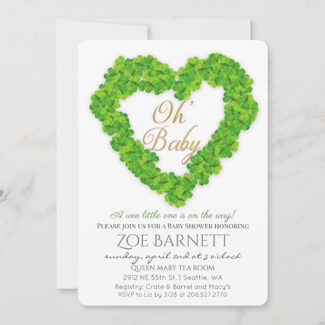 Oh Baby Lucky Clover Baby Shower Invitation (Front)