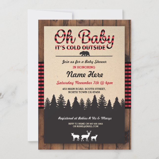 Oh Baby Lumberjack Red Baby Shower Boy Invitation (Front)