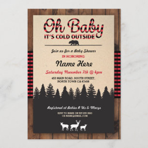Oh Baby Lumberjack Red Baby Shower Boy Invitation