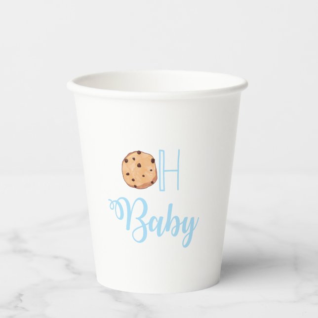 Oh Baby Milk and Cookies blue Baby Shower Paper Cups (Front)