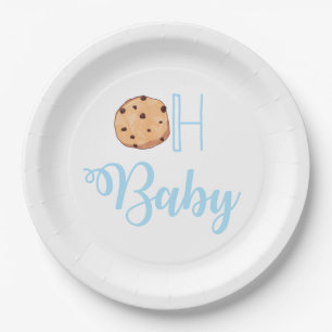 Oh Baby Milk and Cookies blue Baby Shower Paper Plate