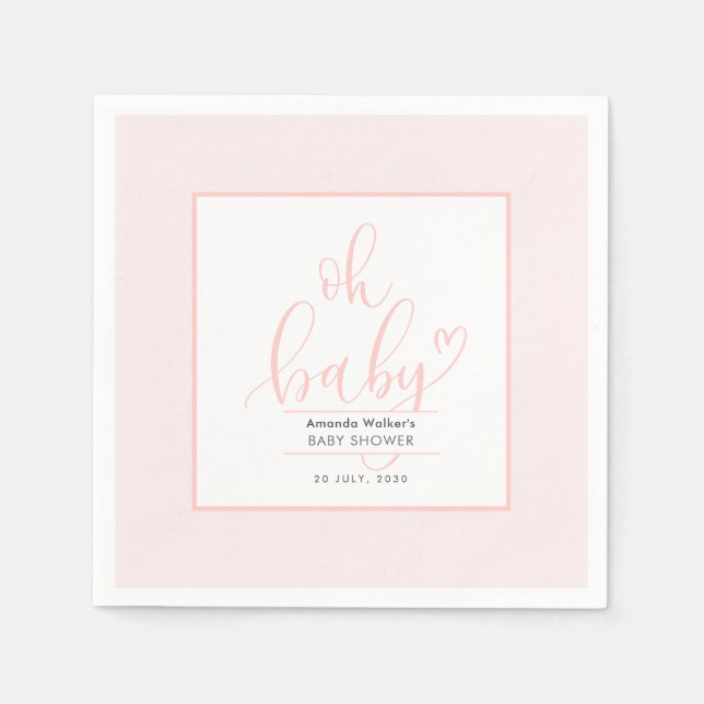 Oh Baby Minimal Elegant Pink Script Baby Shower  Napkin (Front)