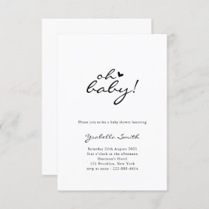 Oh Baby! Minimal Heart Script Baby Shower  Invitation