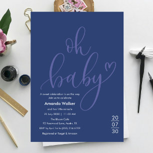 Oh Baby! Minimal Typography Blue Baby Shower Invitation