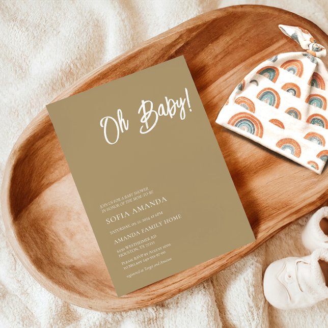 Oh Baby Minimalist Brown Light Baby Shower Invitation (Creator Uploaded)