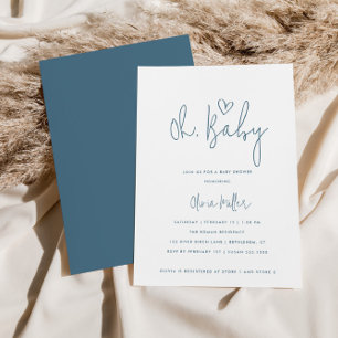 Oh Baby Minimalist Dusty Blue & White Baby Shower Invitation