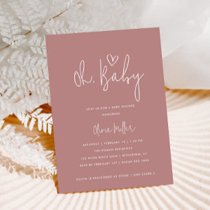 Oh Baby Minimalist Dusty Rose Baby Shower Invitation