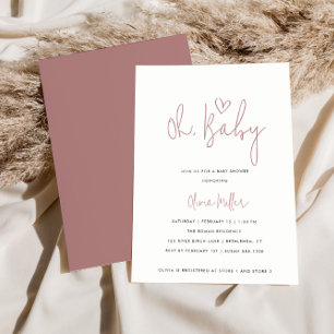 Oh Baby Minimalist Dusty Rose-White Baby Shower Invitation