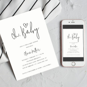 Oh Baby Minimalist Gender Neutral Baby Shower Invitation