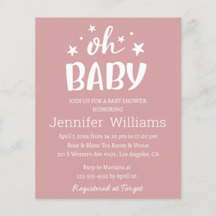 oh baby,minimalist pink baby shower invitation flyer