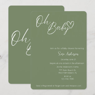 Oh Baby Minimalist Sage Green Baby Shower Invitation
