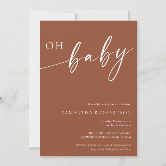 OH baby Minimalist terra cotta gender neutral Invitation (Front)