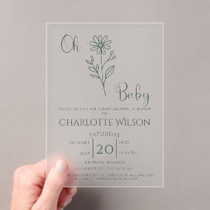 Oh Baby Minimalist Wildflower Baby Shower Acrylic Invitations