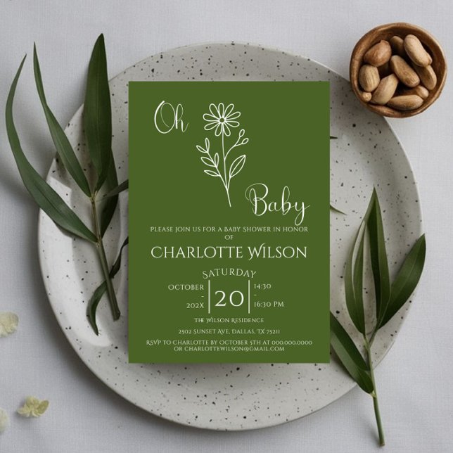 Oh Baby Minimalist Wildflower Baby Shower Invitation (Creator Uploaded)