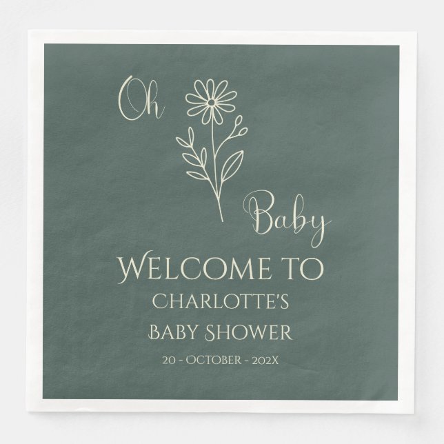 Oh Baby Minimalist Wildflower Baby Shower Napkin (Front)