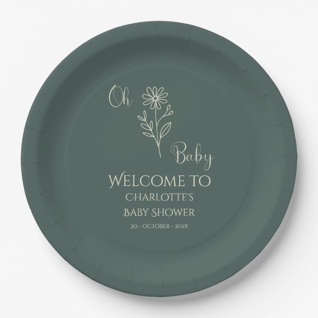 Oh Baby Minimalist Wildflower Baby Shower Paper Plate (Front)