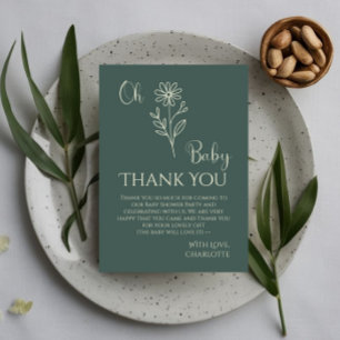 Oh Baby Minimalist Wildflower Baby Shower Thank You Card