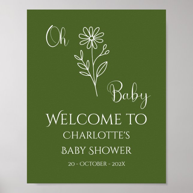 Oh Baby Minimalist Wildflower Baby Shower Welcome Poster (Front)