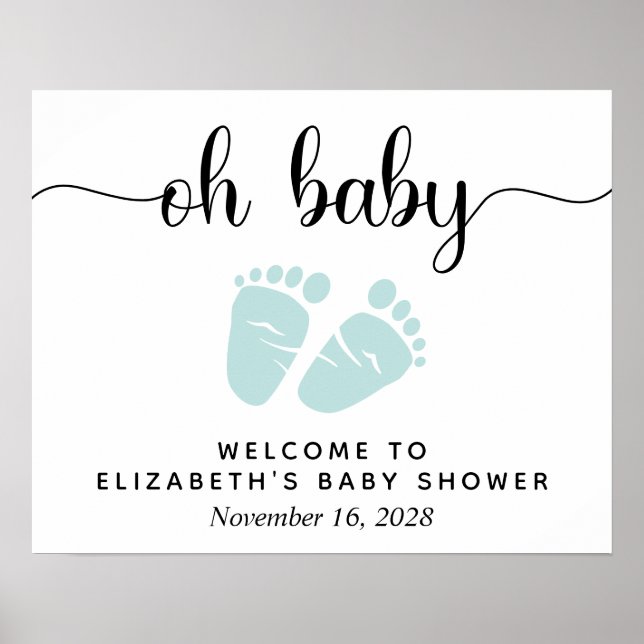 Oh Baby Mint Feet Baby Shower Welcome Sign (Front)