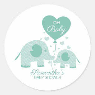 Oh Baby Mint Green Elephant Baby Shower Favour Classic Round Sticker