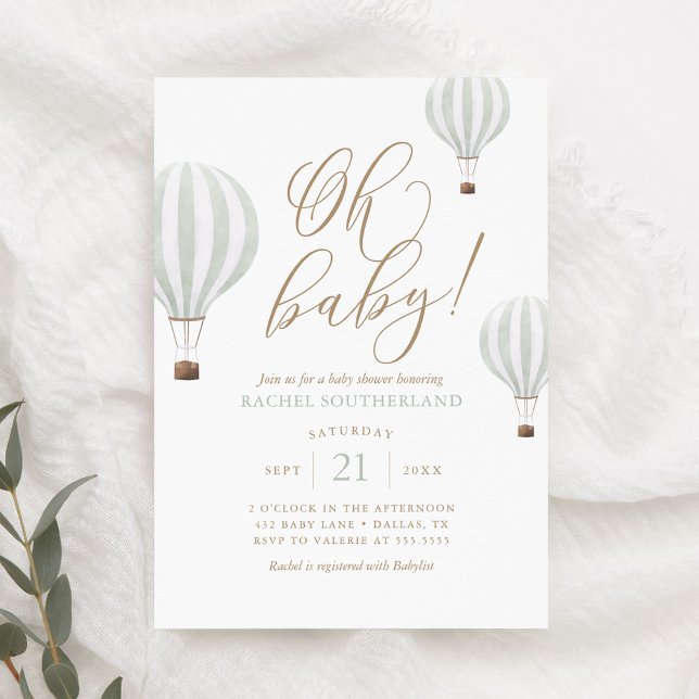 Oh Baby Mint Green Hot Air Balloon Baby Shower Invitation (Creator Uploaded)