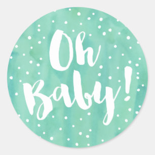 Oh Baby Mint Watercolor Baby Shower Classic Round Sticker