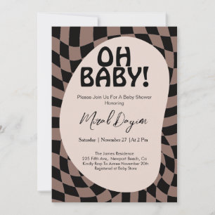 Oh Baby! Mocha Brown Chequered Modern Baby Shower Invitation