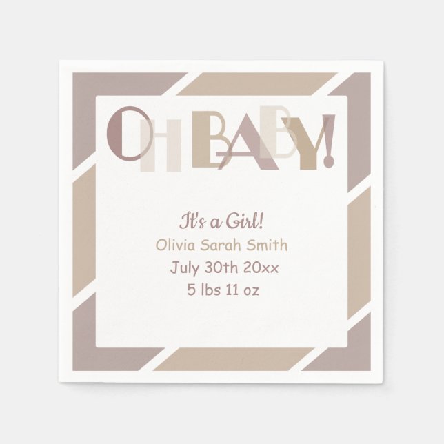 Oh Baby Mocha Typography Modern Baby Shower Napkin (Front)