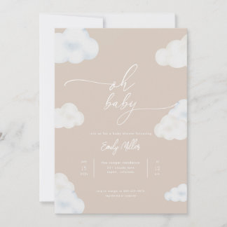 Oh Baby Modern Beige Cloud Baby Shower Invitation