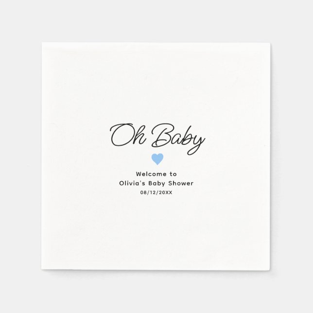Oh Baby Modern Blue Baby Shower Custom Napkin (Front)