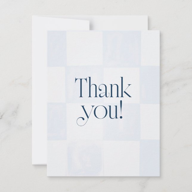 Oh Baby Modern Blue Checkered Baby Shower Thank You Card (Front)