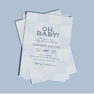 Oh Baby Modern Blue Chequered Baby Shower Invitation