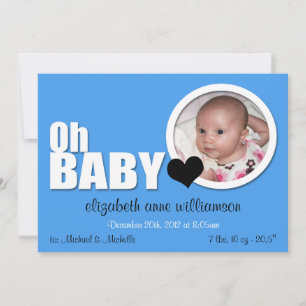 Oh Baby, Modern Blue Photo Birth Announcement