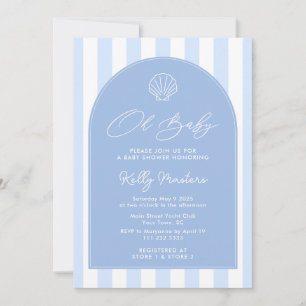 Oh Baby Modern Coastal Blue And White Baby Shower Invitation