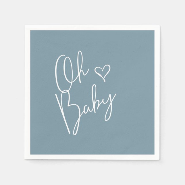 Oh Baby Modern Cute Blue Boy Baby Shower Napkin (Front)
