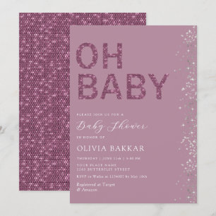 Oh Baby Modern Cute Purple Boho Girl Baby Shower Invitation