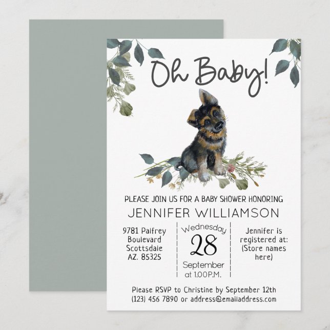 Oh Baby! Modern Dog Baby Shower German Shepherd Invitation (Front/Back)