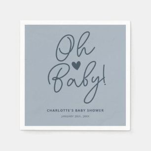 Oh Baby Modern Dusty Blue Boy Baby Shower Custom Napkin
