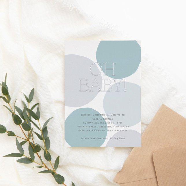 OH BABY! Modern Dusty Blue Polka Dot Baby Shower (Creator Uploaded)