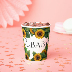 "Oh Baby" Modern Elegant Sunflower Baby Shower Paper Cups