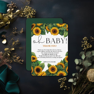 "Oh Baby" Modern Elegant Sunflower Baby Shower Thank You Card