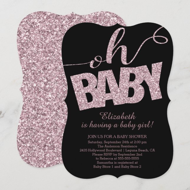 Oh Baby! Modern Glitter Baby Shower Invitation (Front/Back)